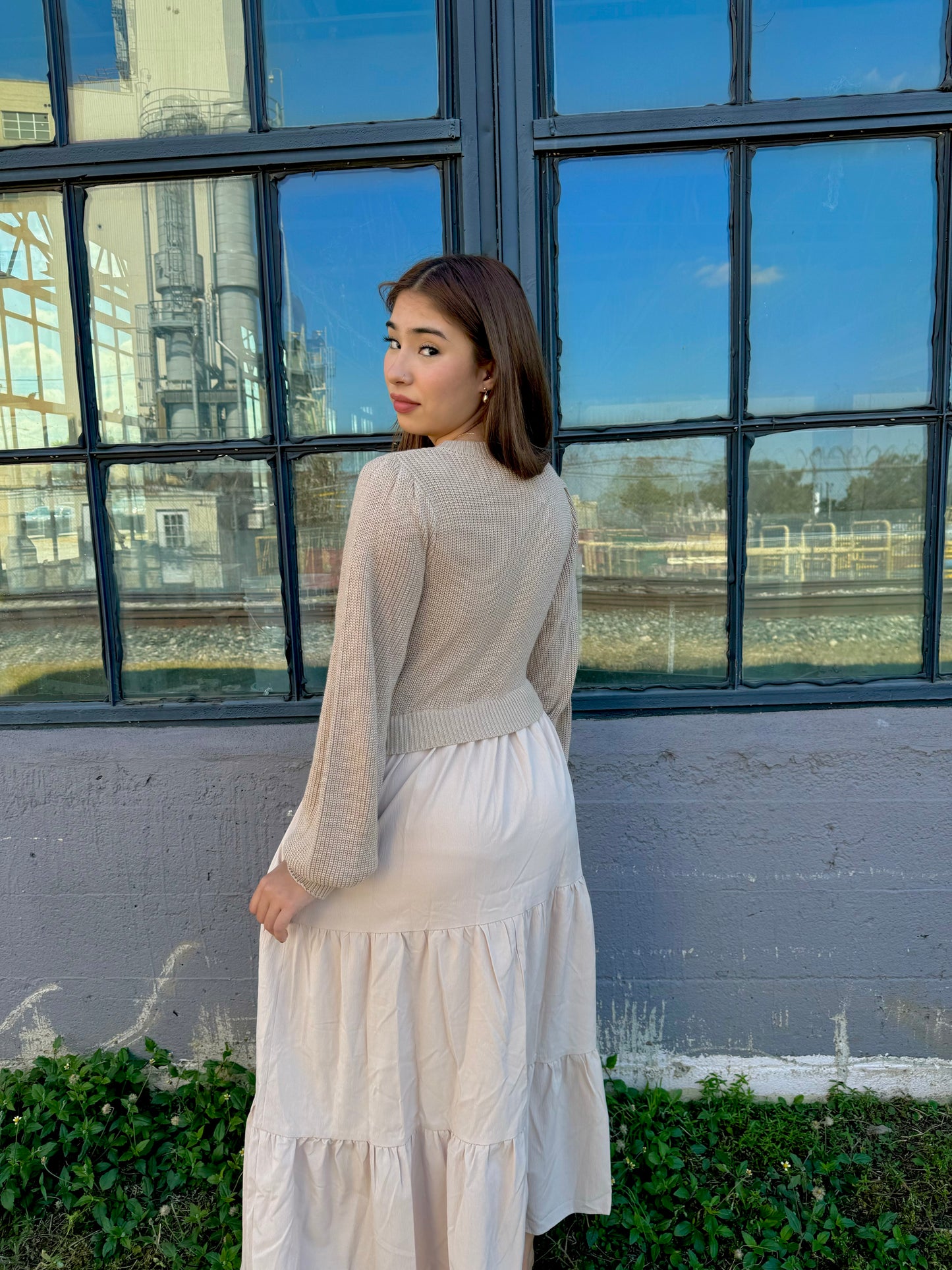 judith mixed midi dress