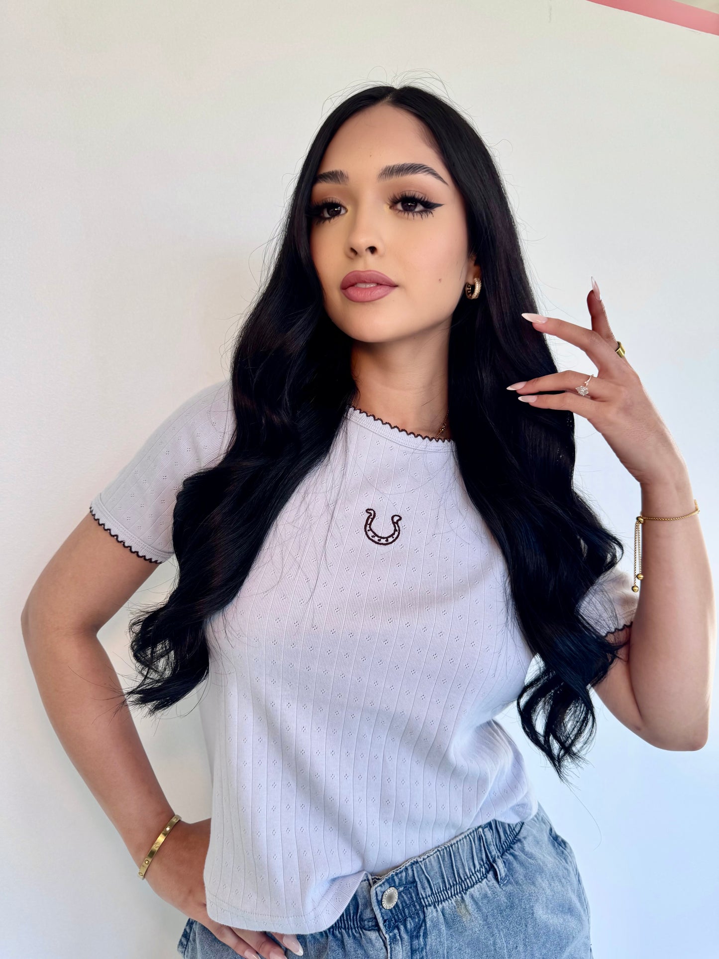 Horse shoe Dusty blue knit top