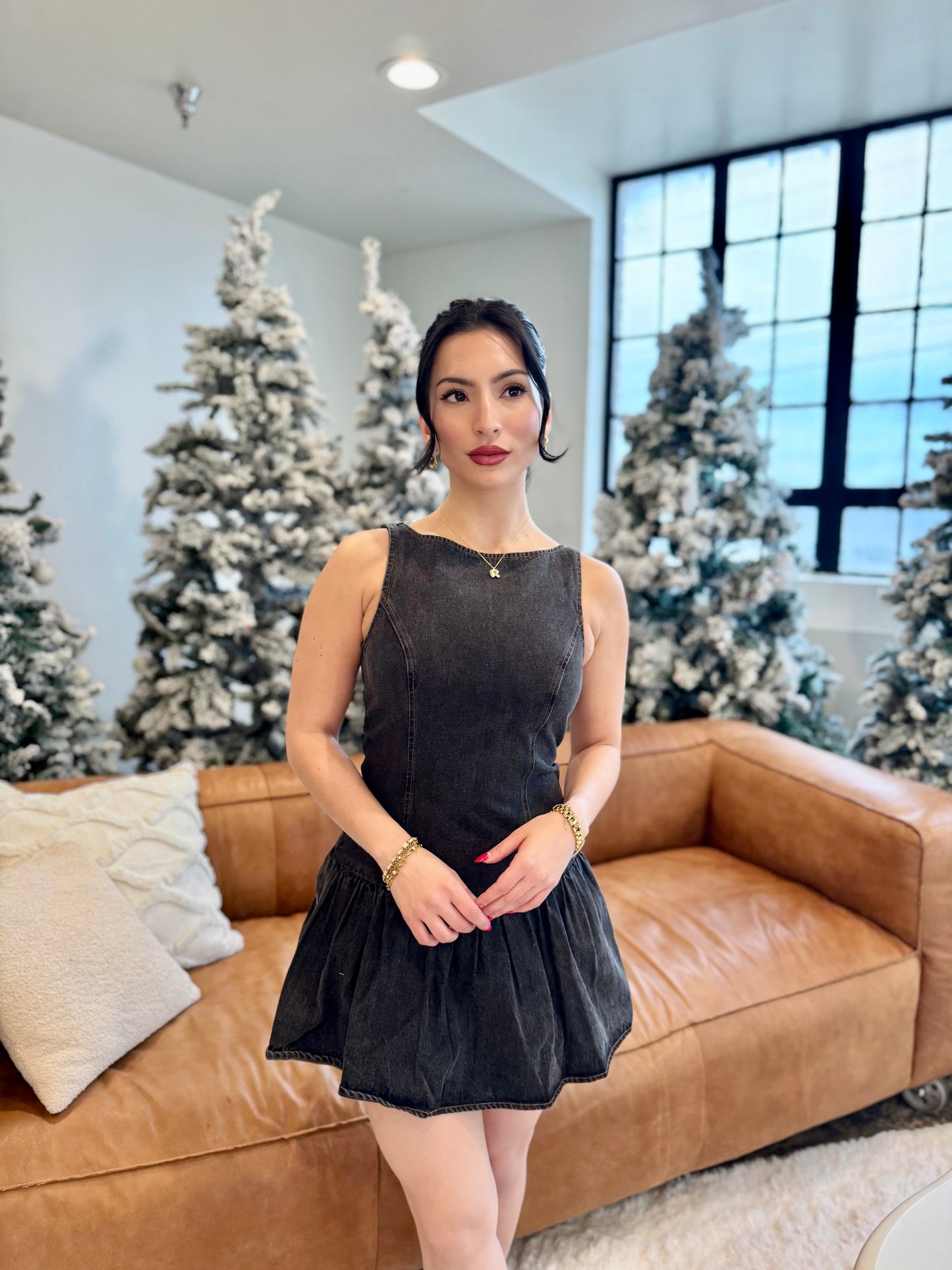 Washed black low waist dress