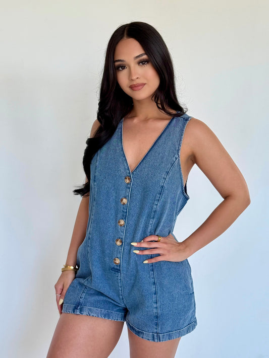 Denim sleeveless romper