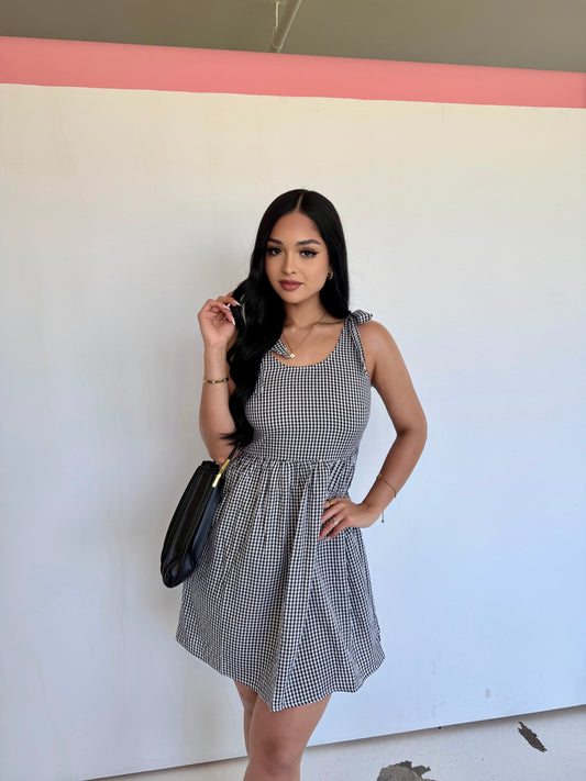 Gingham black mini dress