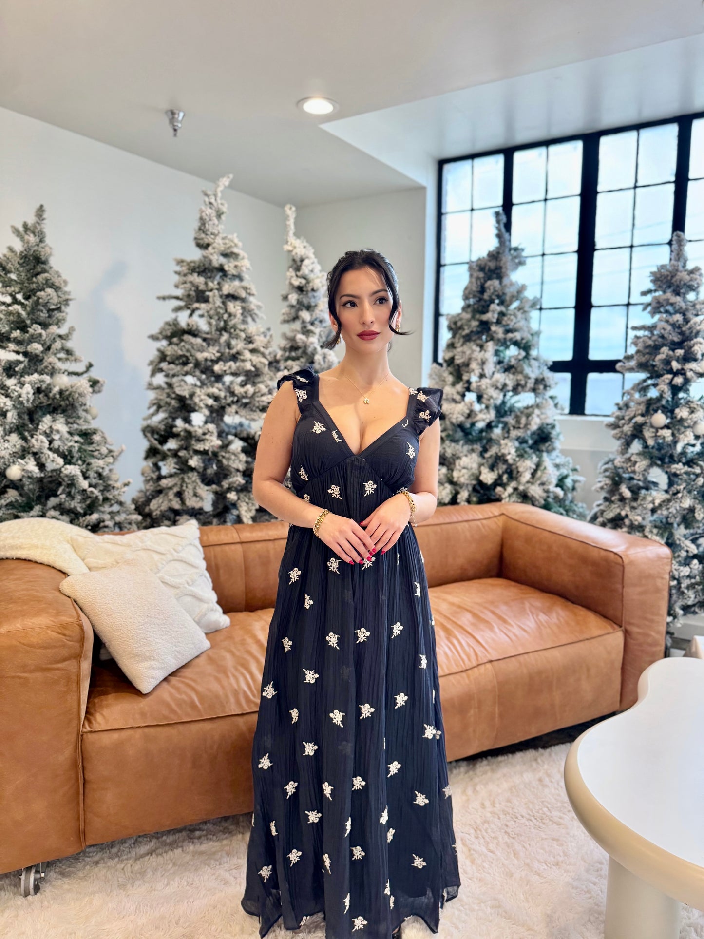 Navy cream midi dress