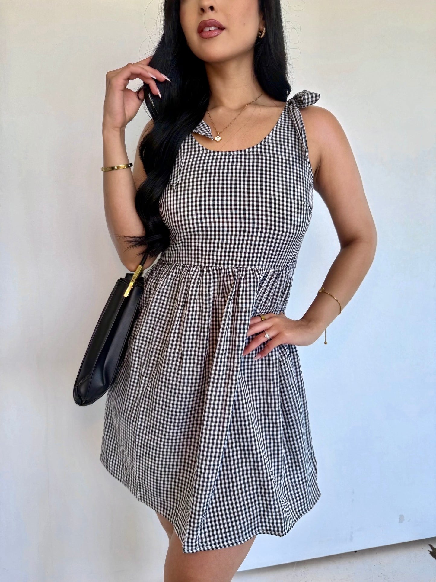 Gingham black mini dress