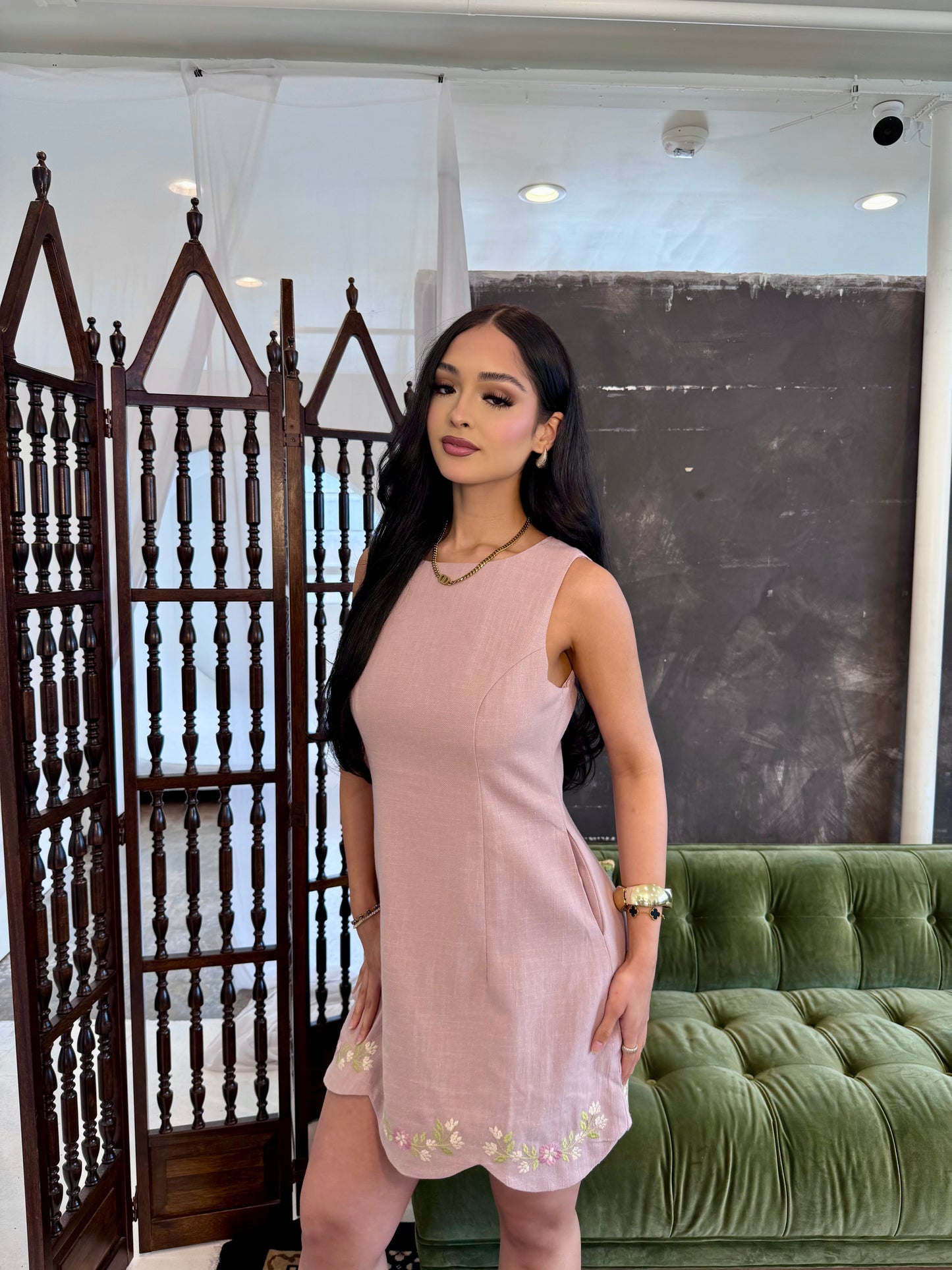 Mauve embroidered mini dress