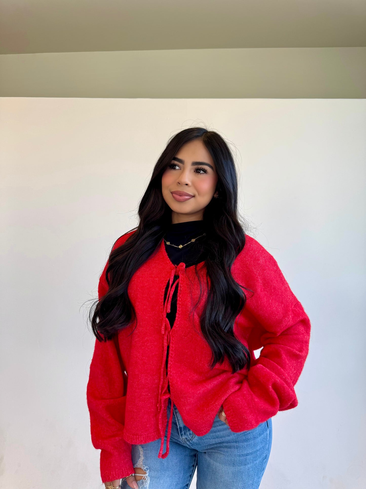 Red bow cardigan