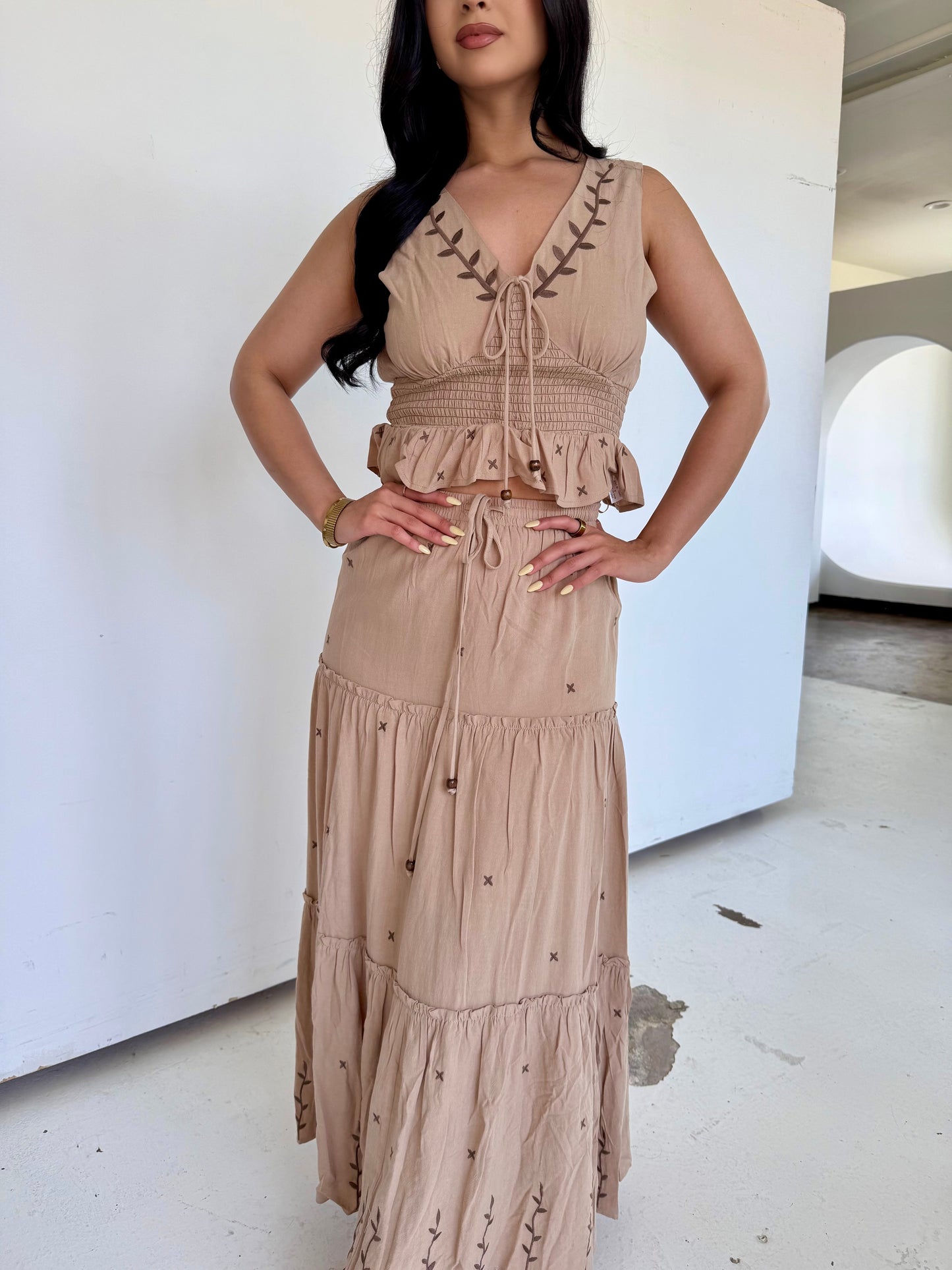 Mocha linen long skirt