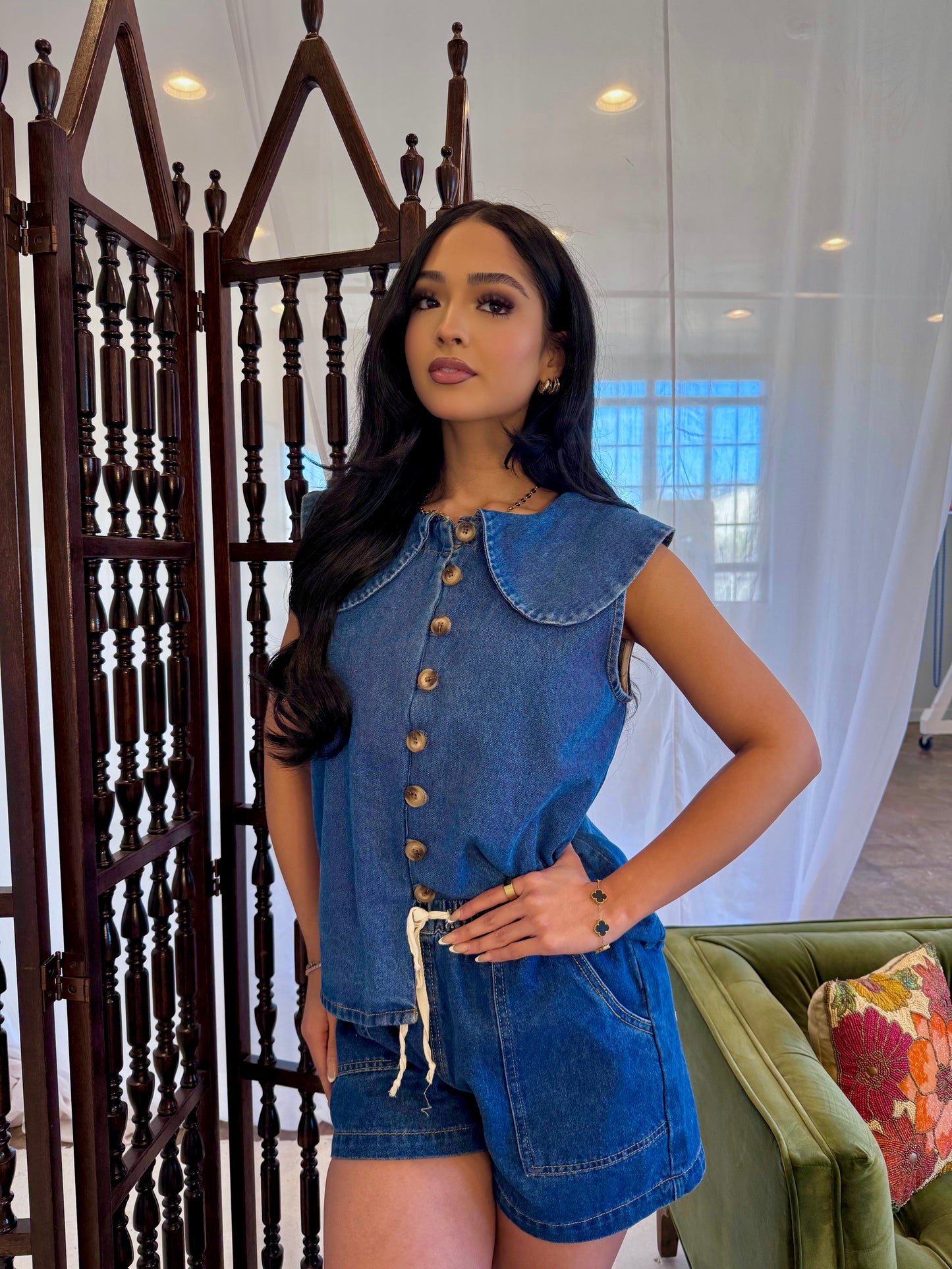 Denim Peter Pan top