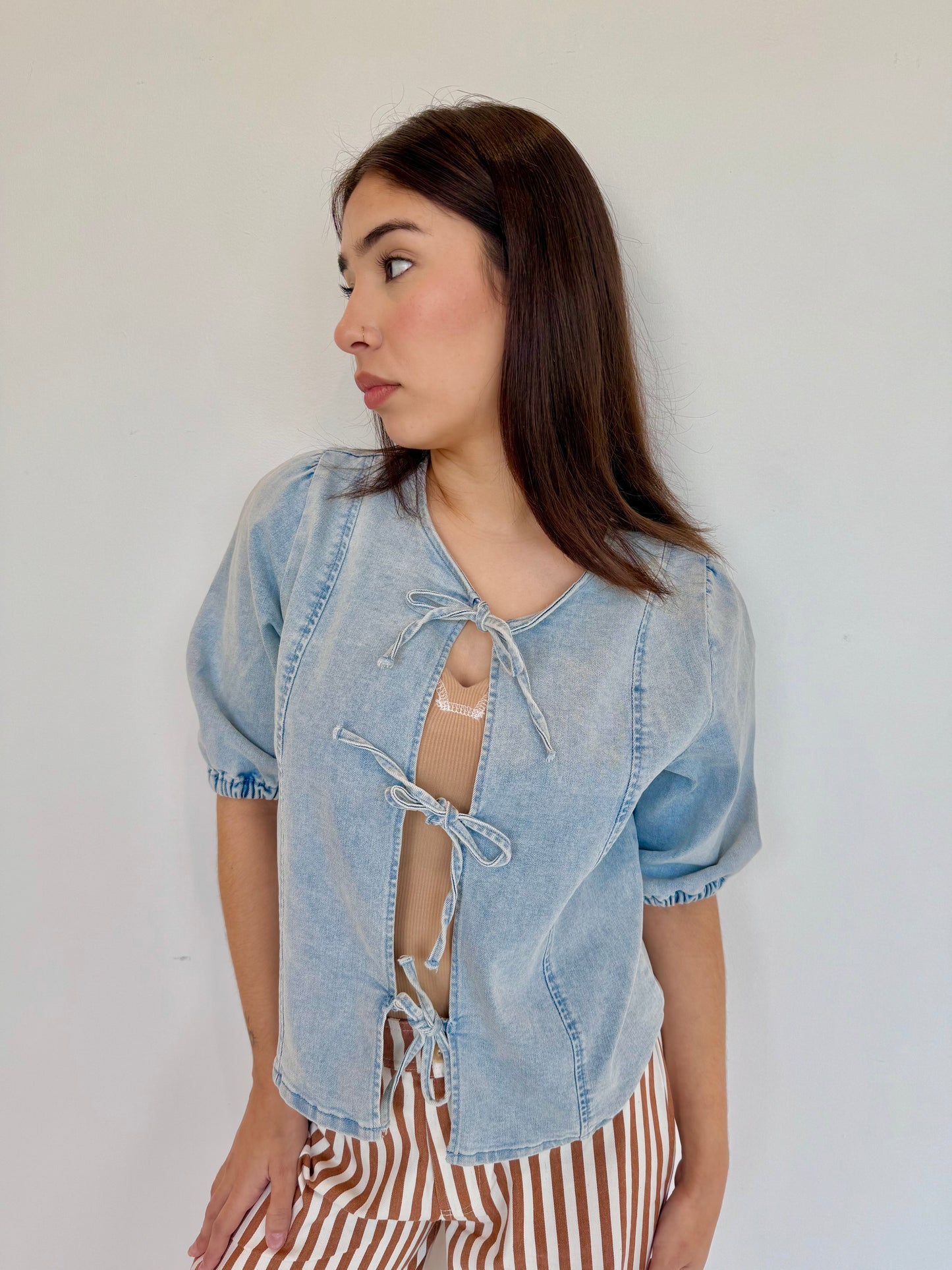 Sofia bow denim top
