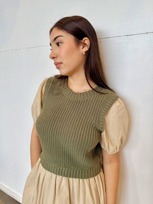 Olive mixed media dress
