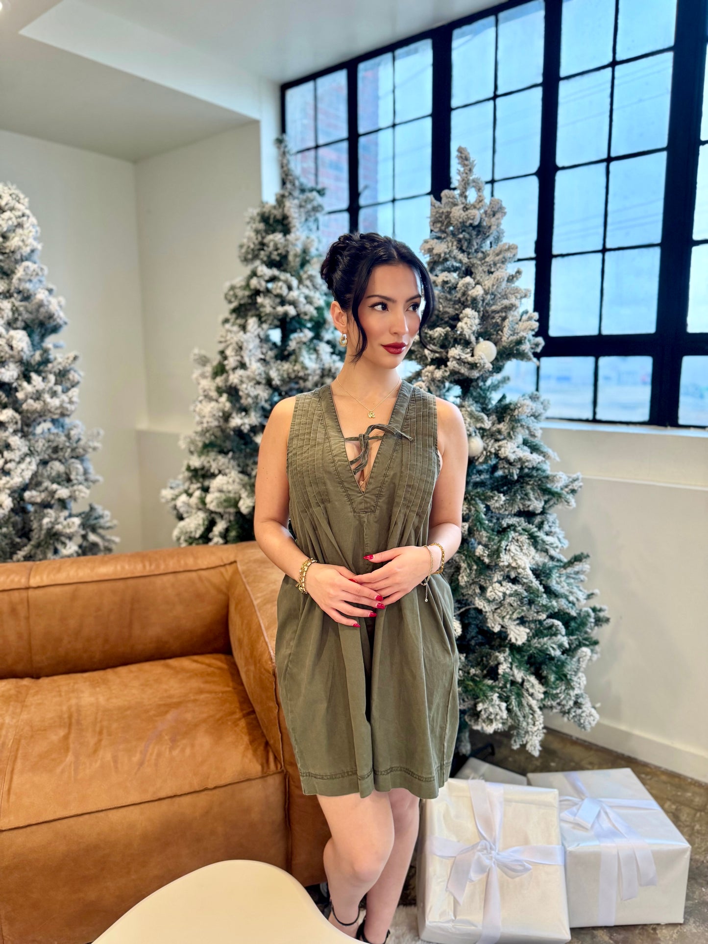 Forest olive sleeveless romper