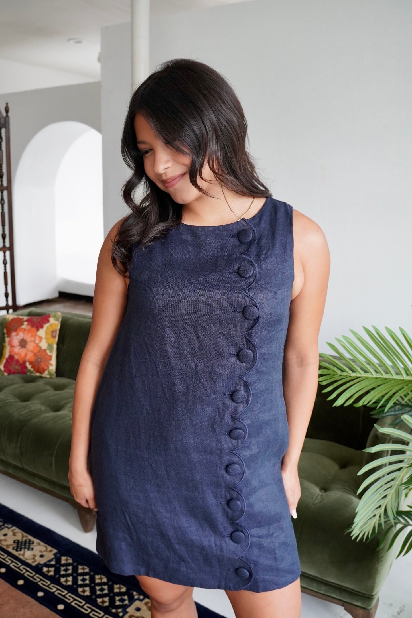 Navy linen mini dress