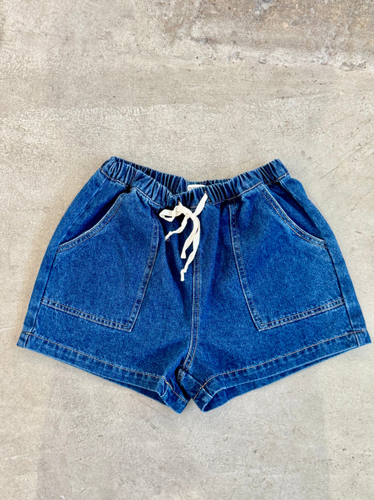 Denim tie shorts