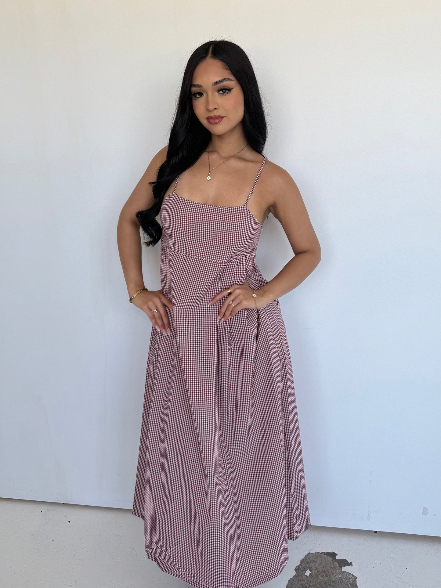 Cami gingham burgundy dress