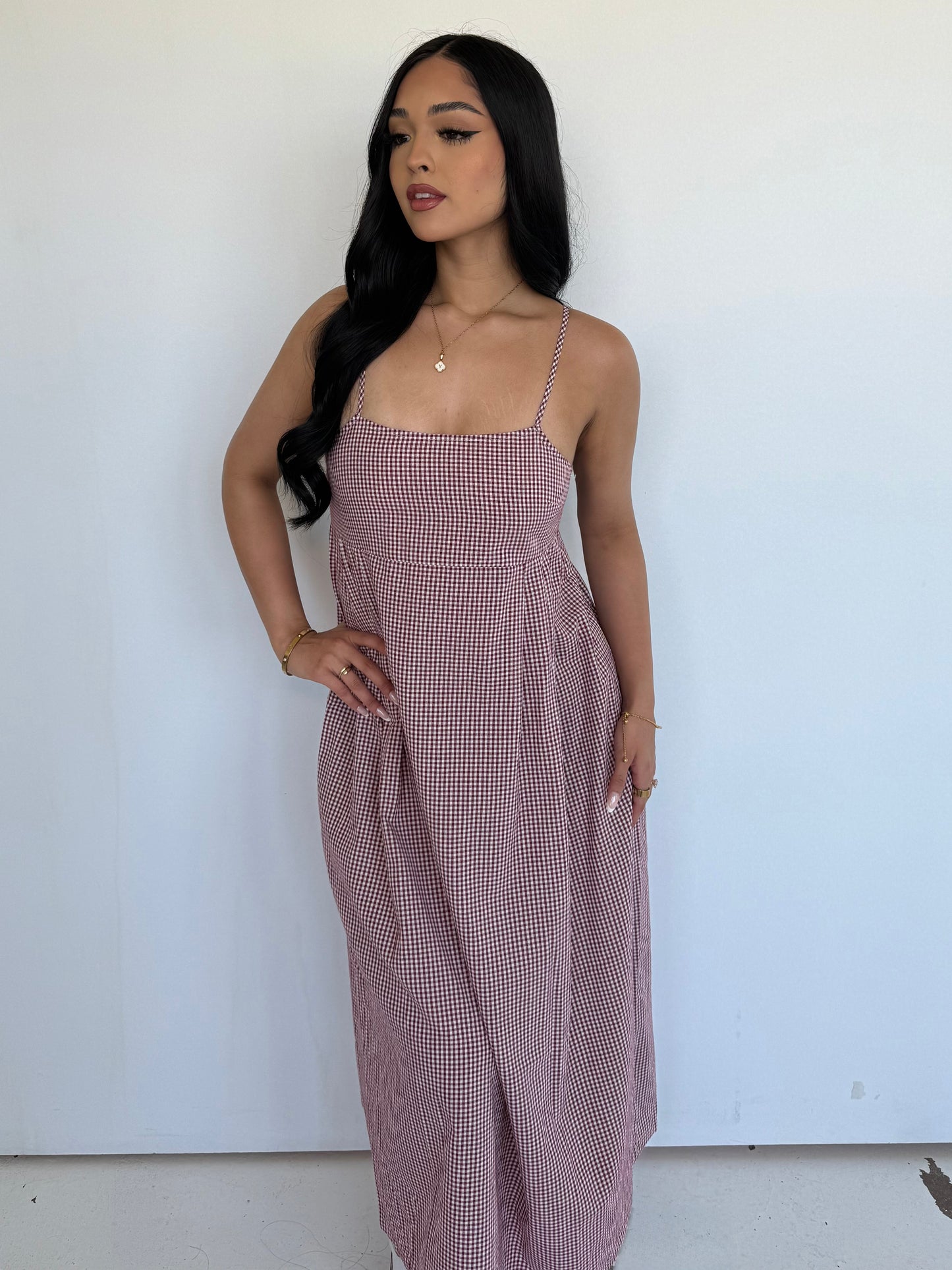 Cami gingham burgundy dress