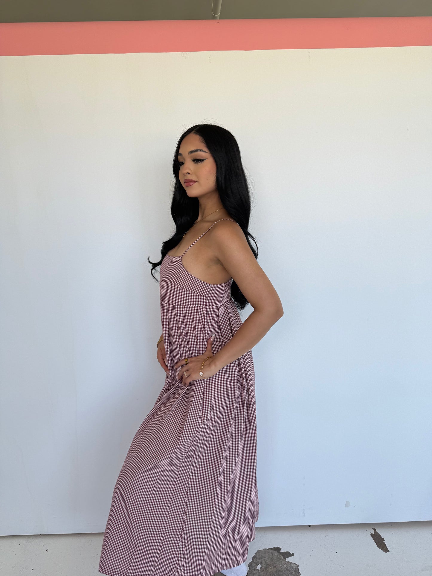 Cami gingham burgundy dress