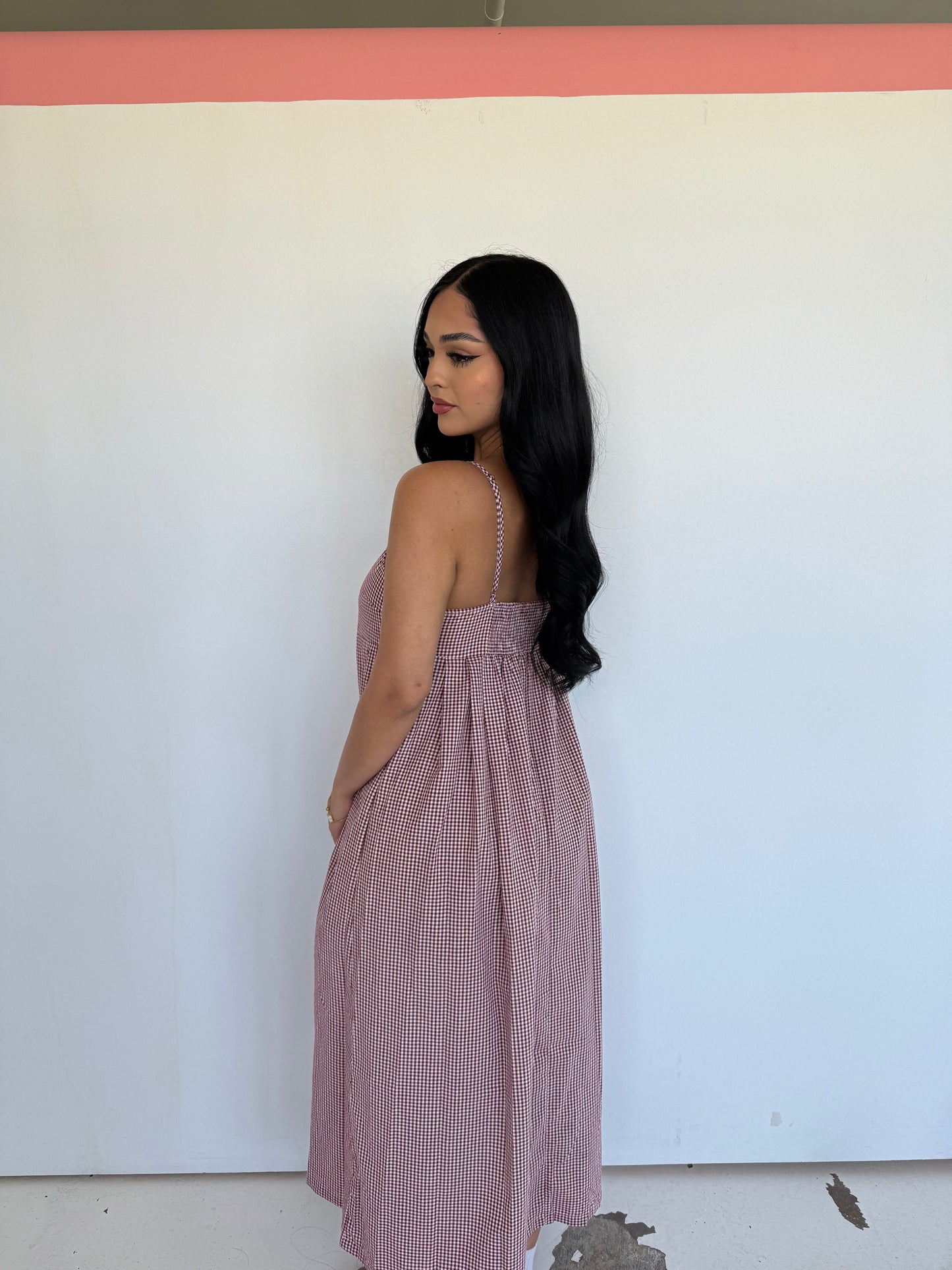 Cami gingham burgundy dress