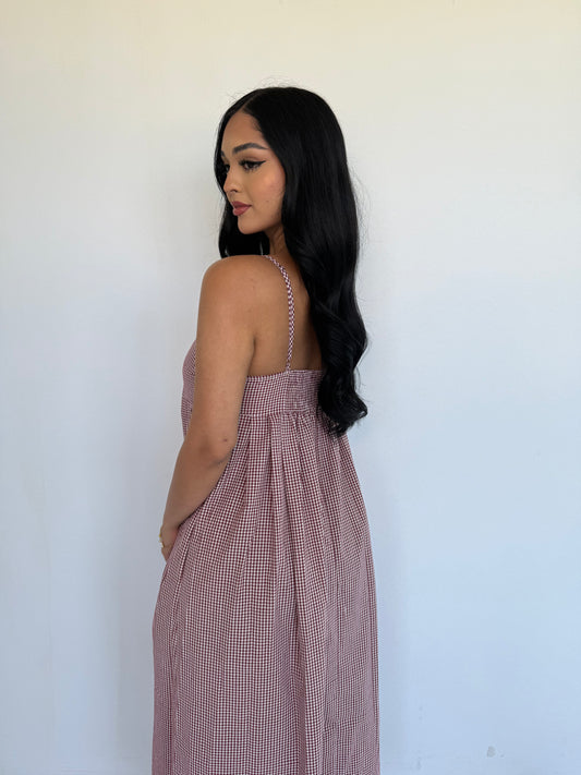 Cami gingham burgundy dress