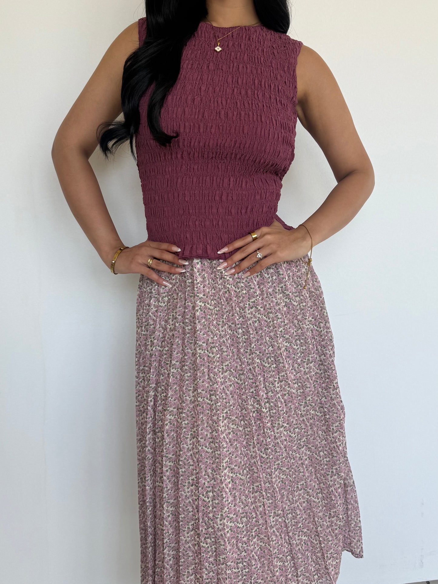 Ditsy floral midi skirt