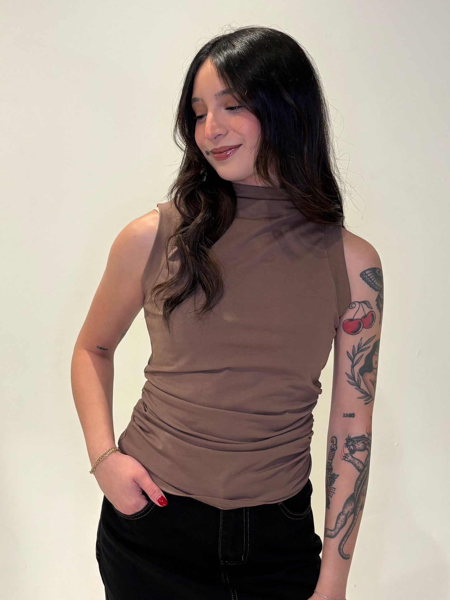 With you mock knit top - Brown