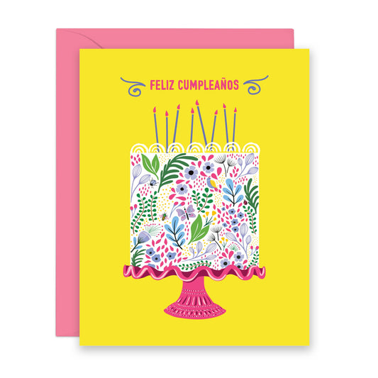 Floral Cake Cumpleaños Card | Card in Spanish (A2)