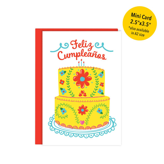 Mini Feliz Cumpleaños Cake | Enclosure Size Card in Spanish