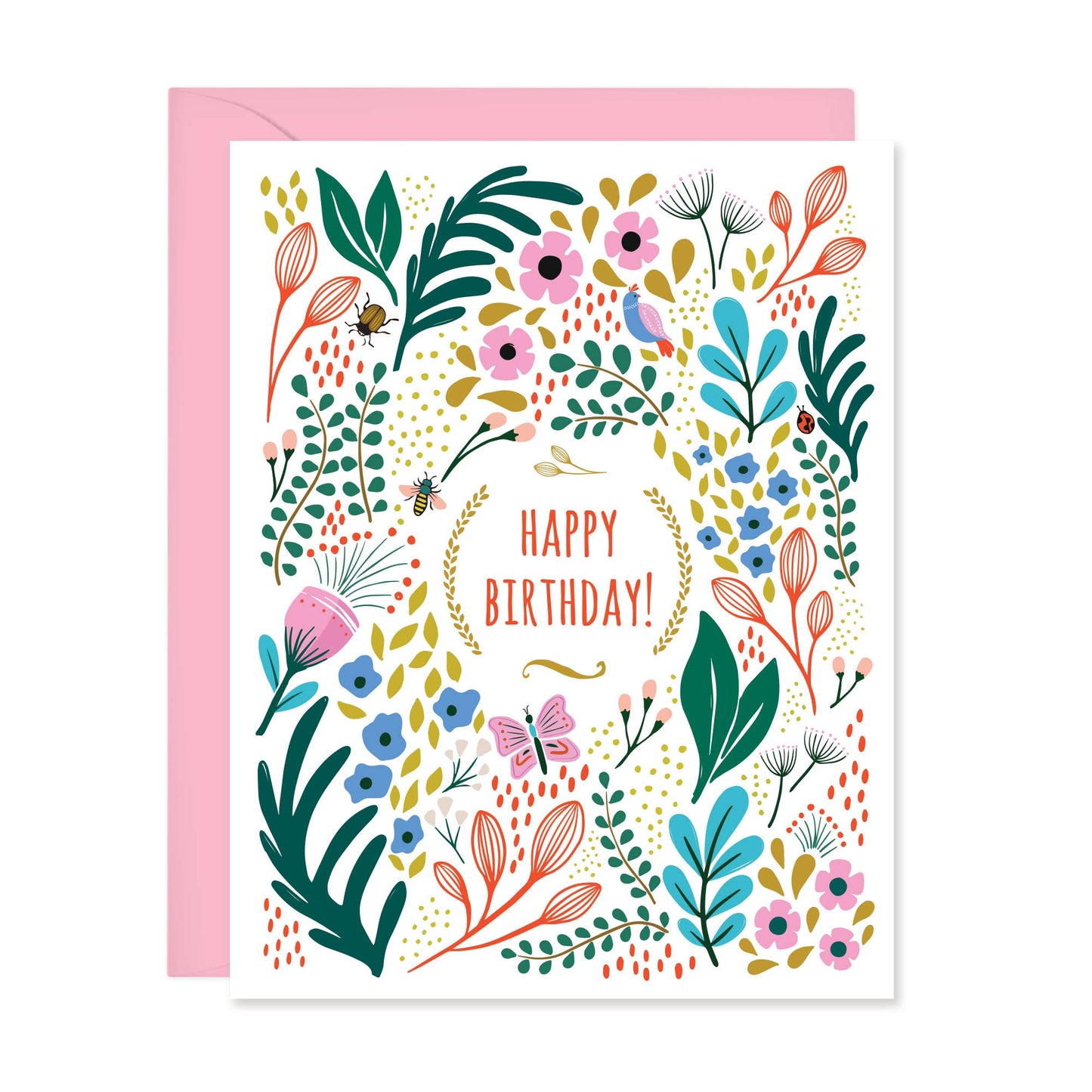 Pink Spring Floral Happy Birthday Card (A2)