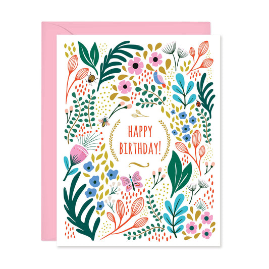 Pink Spring Floral Happy Birthday Card (A2)